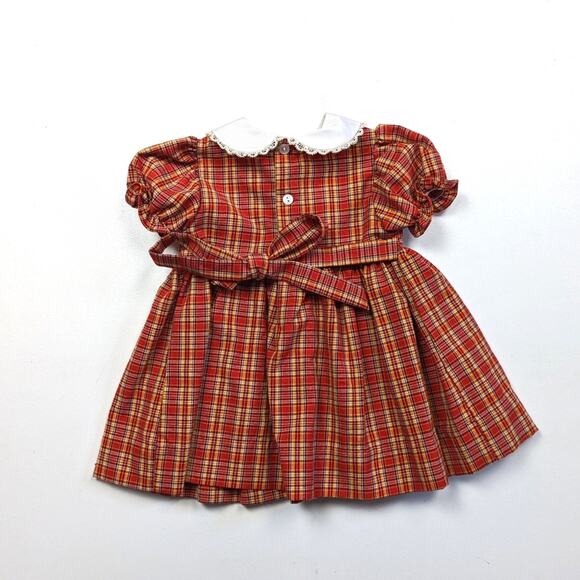 Vintage A Little Angel Dress Girls Size 18m Red Plaid Smocked Peter Pan Collar - Picture 3 of 6